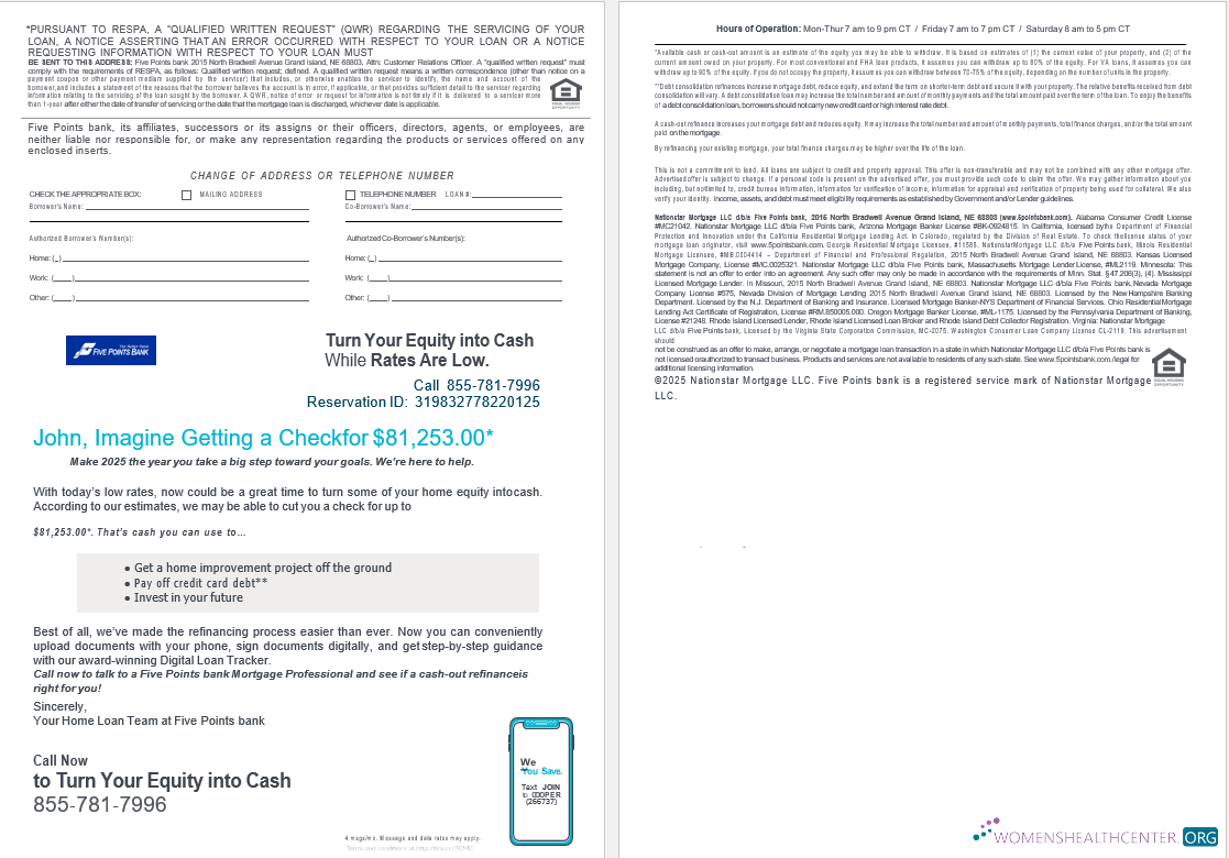 USA Nebraska Five Points Bank mortgage loan statement in Word and PDF formats , 4 pages 3 4